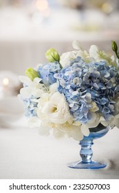 White And Blue Flower In Blue Vase
