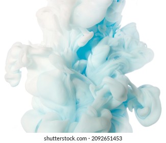Weiß mit blauem, sanften romantischen Hintergrund, Abstraktion, Abstraktionmakro-Fotografie von Acryltinte auf Wasser einzeln auf weißem Hintergrund