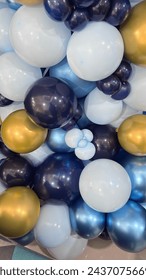 White blue gold Balloons decoration on wall