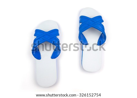 White and blue slippers isolated on white background