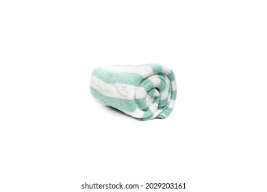 White And Blue Stripes Towel On White Background.