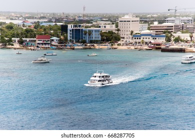 White Boats On The Blue Sea At Grand Cayman - Georgetown - Caribbean Sea