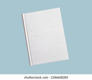 White Book Or Notebook Mockup. Template On Blue Background. Literature, Reading Leisure, Getting Knowledge Concept. High Quality Photo