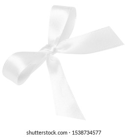 White Bow Made Of White Silk Ribbon Isolated On White Background