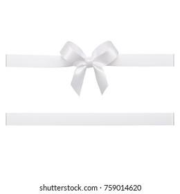 White bow tied using silk ribbon, cut out top view