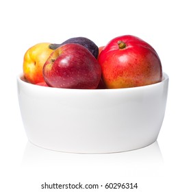 White Bowl With Fruit On White Background