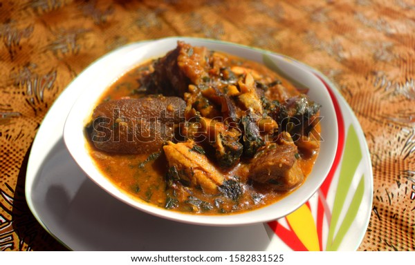 White Bowl Nigerian Ogbono Soup Served Stock Photo (Edit Now) 1582831525