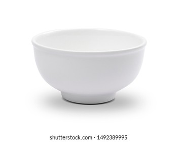 White Bowl On White Background. Side View Of Ceramic Object .