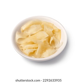 White bowl with pickled white Japanese sushi ginger close up isolated on white background - Powered by Shutterstock