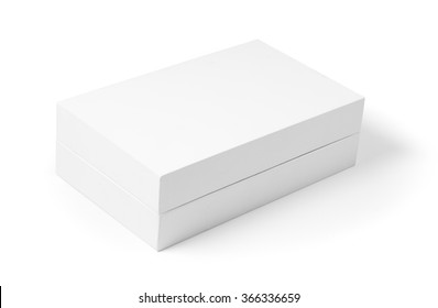 White Box With Real Shadow Mockup Isolated On White Background. Luxury Product Package.