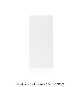 White Box Tall Shape Product Packaging In Front View Isolated On White Background With Clipping Path.