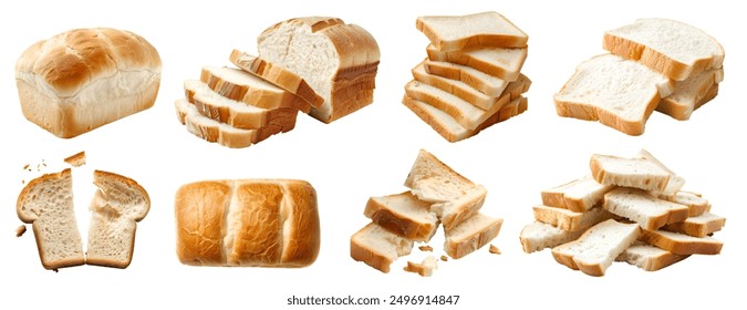 White bread bun loaf slice isolated. Many assorted different angles, stack, broken, torn, pile. Mockup template for artwork - Powered by Shutterstock