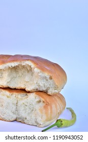white bread and pepper on white background,
