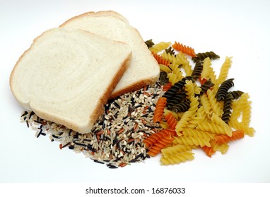 White Bread Rice And Pasta Pile