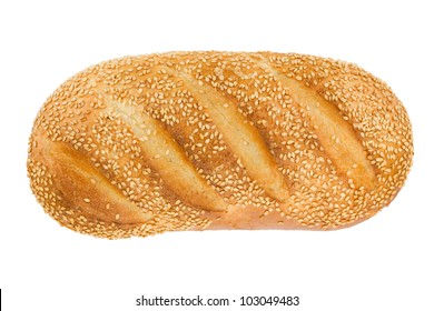 White Bread With Sesame. View From Above. Isolated On White Background