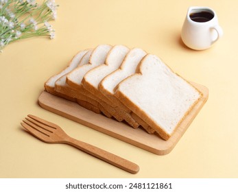 White bread slice on wooden board on beige background. vegan product, Minimalist concept - Powered by Shutterstock