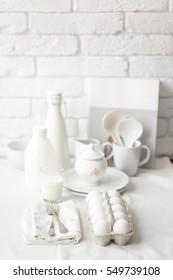 White breakfast objects on white