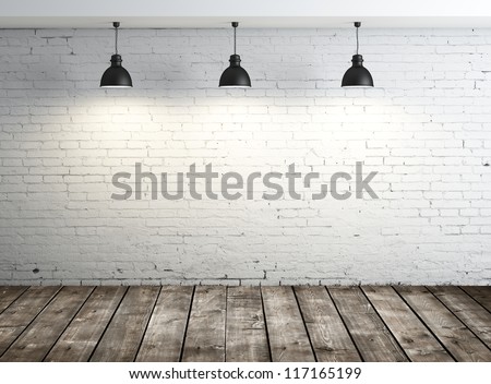 white brick room with ceiling lamp