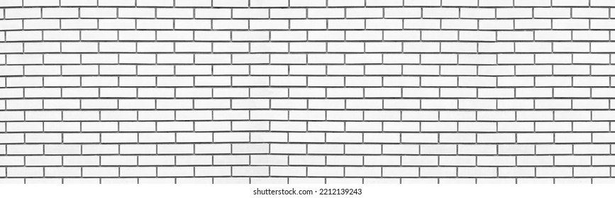 White Brick Wall Wide Texture. Whitewashed Brickwork. Grunge Light Gray Panoramic Background