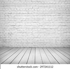 White Brick Wall And Wooden Floor Interior