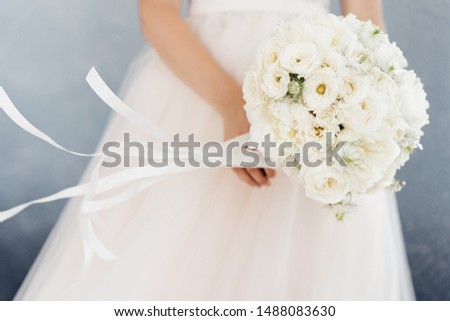 Similar – Image, Stock Photo Hand holding white peony,  minimalist grey background