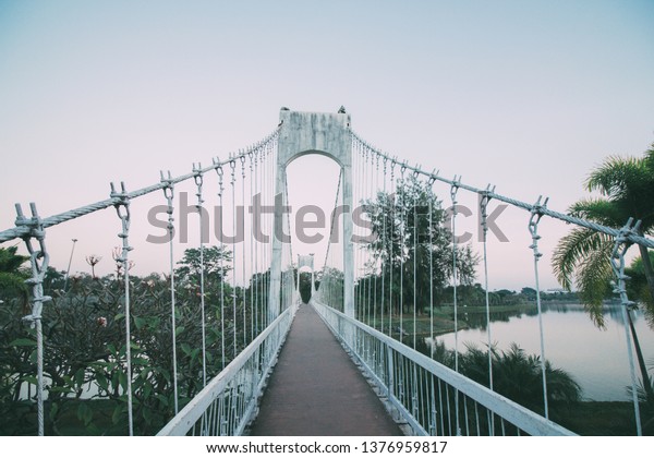 White bridge hanging in urban
