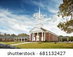 White and Brown Baptist Church Exterior with White Steeple tower, religion, God, Priest