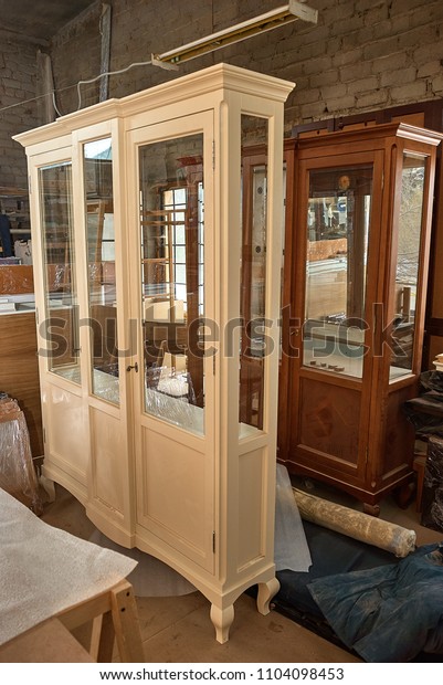 White Brown Cabinets Glass Doors Royalty Free Stock Image