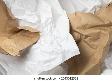 White And Brown Torn Kraft Wrinkled Wrapping Paper Background