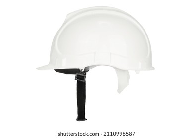 White Builder's Helmet Isolated On White Background. Side View