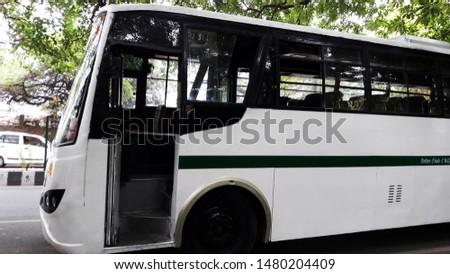 white bus side closeup image