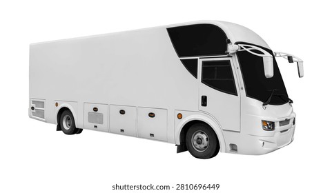 White bus, This all-white, small to medium-sized multi-purpose vehicle, similar to a minibus or passenger van, can be customized for mobile units. Its windowless design makes it suitable for conversion into a cargo transport vehicle, mobile service vehicle, or vehicle for special events. isolated on white background