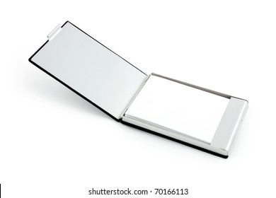 White Busines Name Card In Steel Case Isolated On White Background