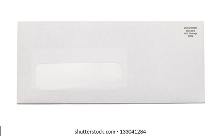 White Business Envelope With Window Isolated On White Background.