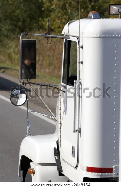 white cab of a truck,\
usa