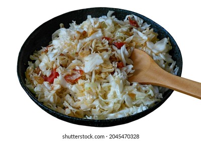 White Cabbage Stew In A Pan On The White Background.