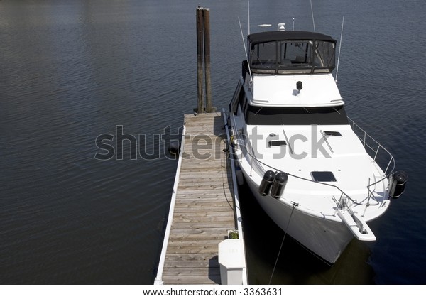 White Cabin Cruiser Berthed Next Small Stock Photo Edit Now 3363631