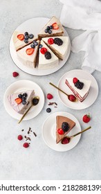 White Cake, Berry Sponge Cake With Fresh Berries And Sour Cream On A White Background