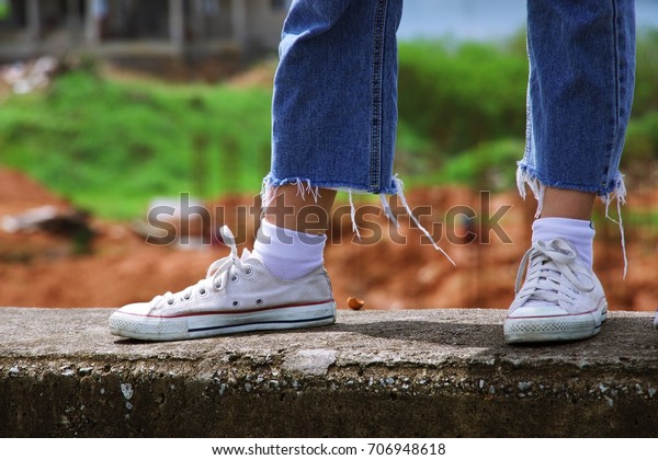 white shoes with white socks
