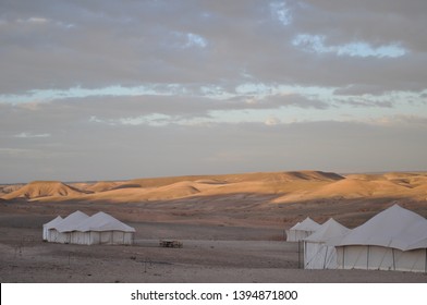 White Canvas Tents At A Glamping Site In The Agafay Desert, Morocco