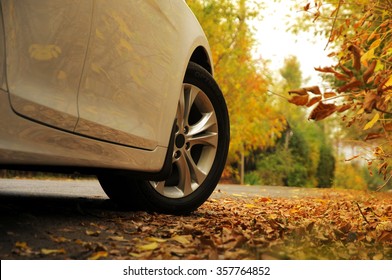 White car and autumn