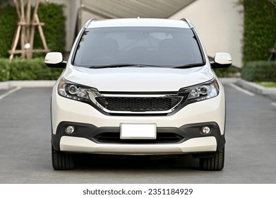 white car front view See clearly, double headlights, hood. - Shutterstock ID 2351184929