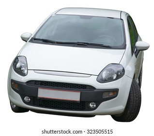 White Car On Isolated White Background, Front View