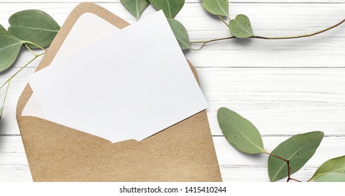 White Card Mockup In A Brown Envelope Website Banner Template