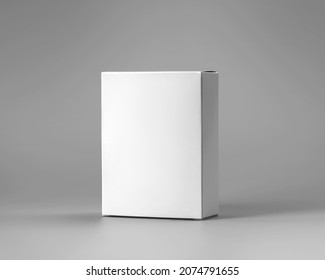 White Cardboard Box Mockup For Design Presentation, Container Isolated On Gray Background. Packaging Template For Perfume, Branded Product, Advertising In The Beauty Industry, Pharmacy.Place For Label