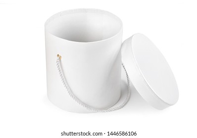 White Cardboard Gift Round Box With Closed Lid With Shadow Isolated On White Background