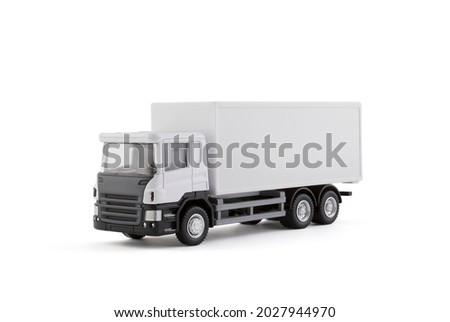 White cargo delivery truck miniature isolated on white background with clipping path