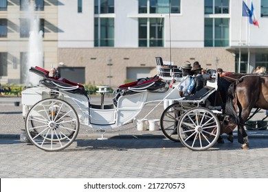 white carriage with horses