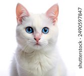 White cat Blue Eyes isolated on White background