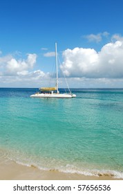 White Catamaran Boat In The Caribbean Sea